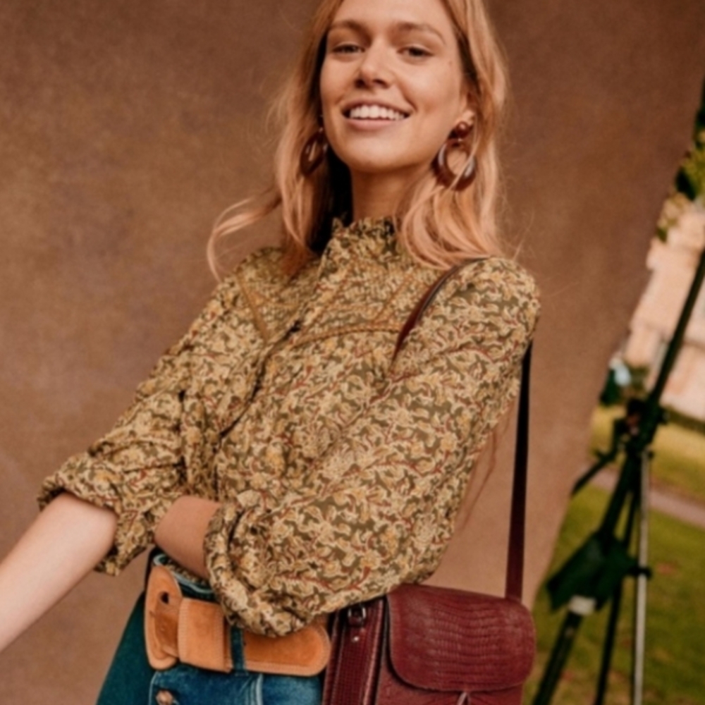 Sezane Olive Floral Blouse